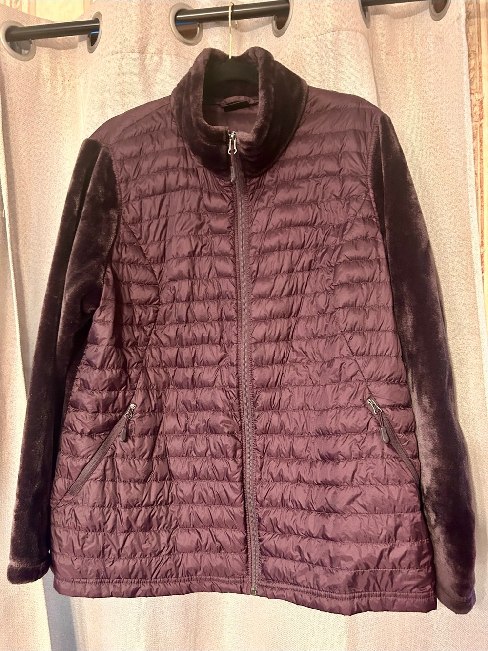 32 Degrees Heat Quilted Plush-Sleeve Womens Jacket in Deep Plum XXL